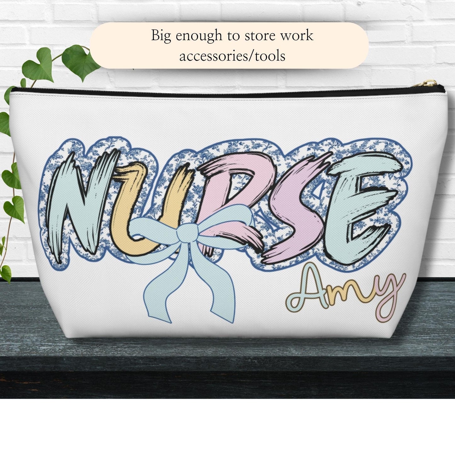 Storage pouch/ travel bag for nurses  word nurse in a pastel blue floral print, gift for nurses