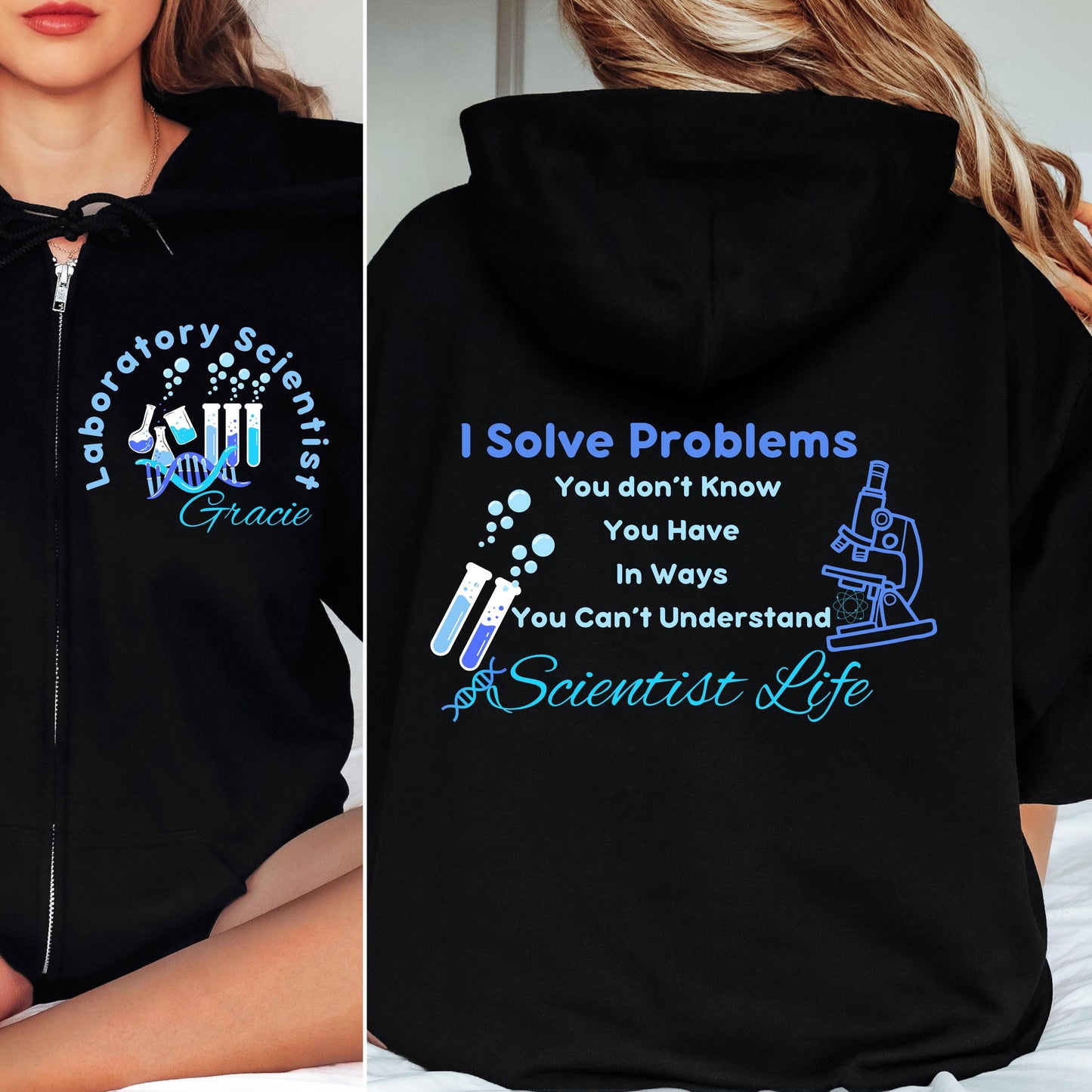 Medical Lab Scientist Zip Hoodie: Funny "I Solve Problems" Gift