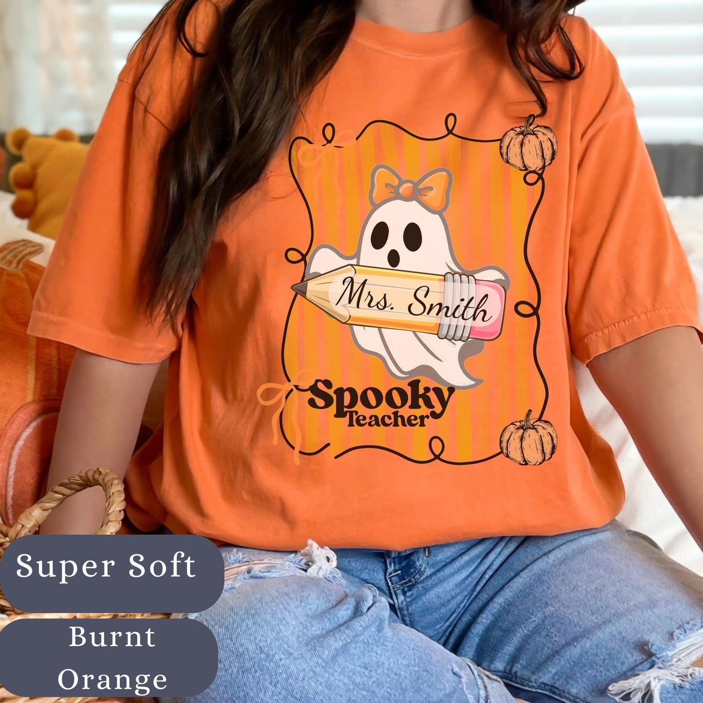 Spooky Retro Ghost Teacher T-Shirt: Halloween Coquette Tee