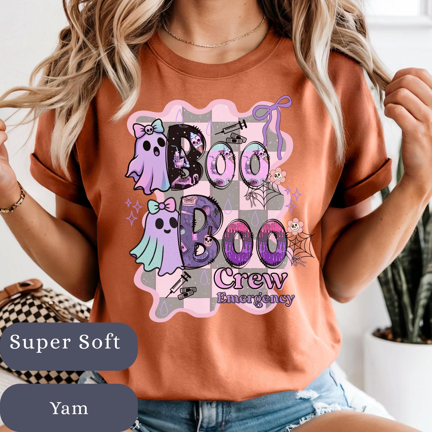 Halloween cute ghost  work nurse shirt for emergency department nurses tee er lpn registered nurse fall autumn ghost boo boo crew rn tshirt