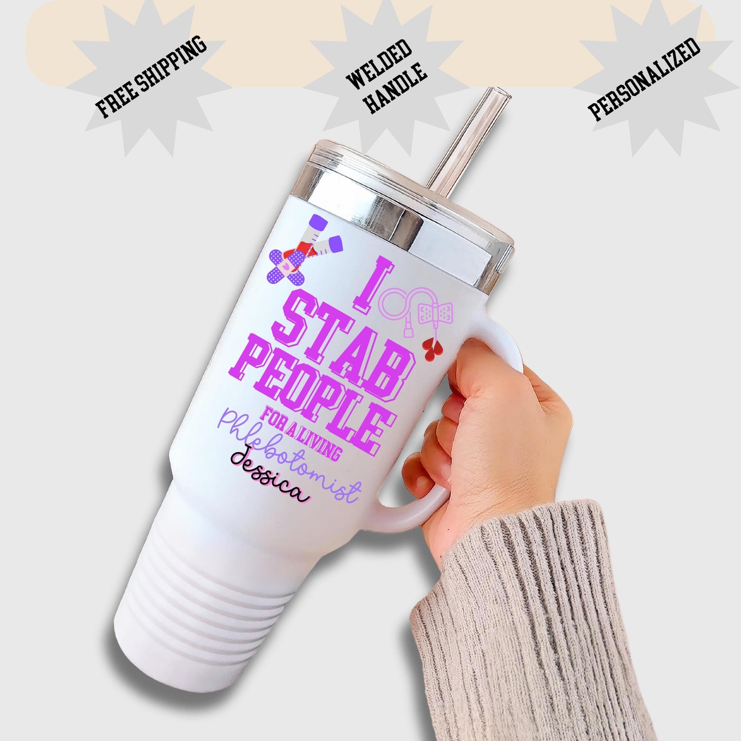 Phlebotomy tumbler 40 oz custom lab tech mug funny I stab people cup personalized medical travel tumbler phlebotomist gift coworker present