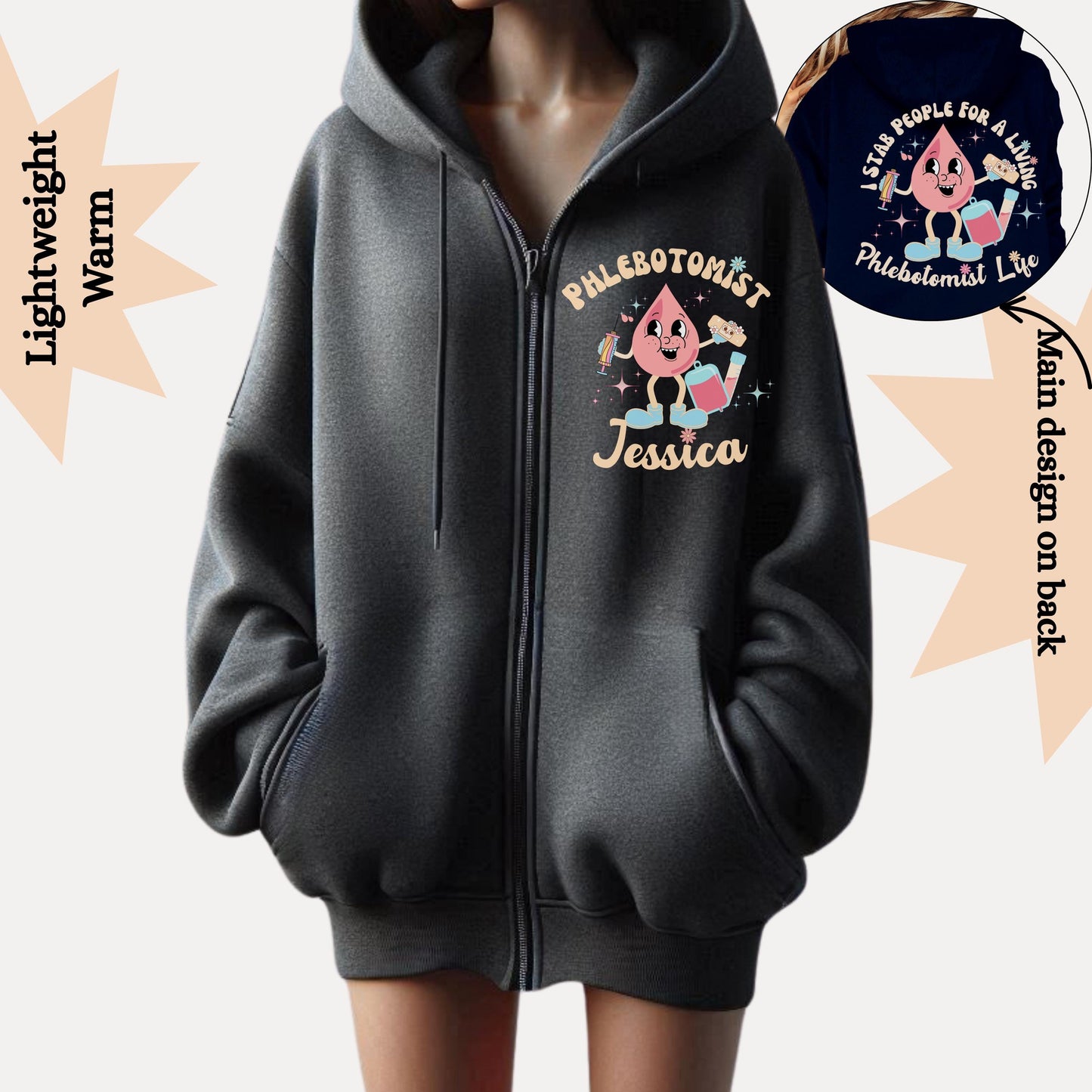 Retro Phlebotomist Zip-Up Hoodie: Funny Healthcare Gift