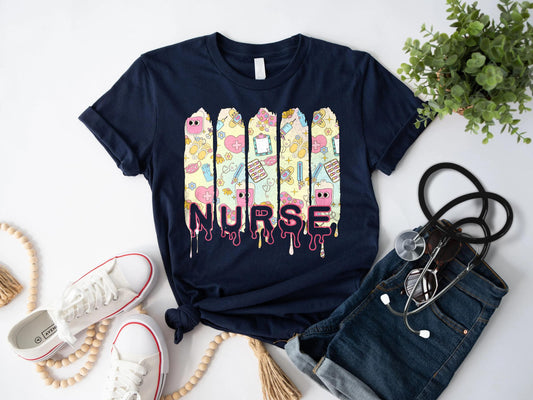 Comfort Colors Nurse T-Shirt: Floral Drip Design, RN Gift