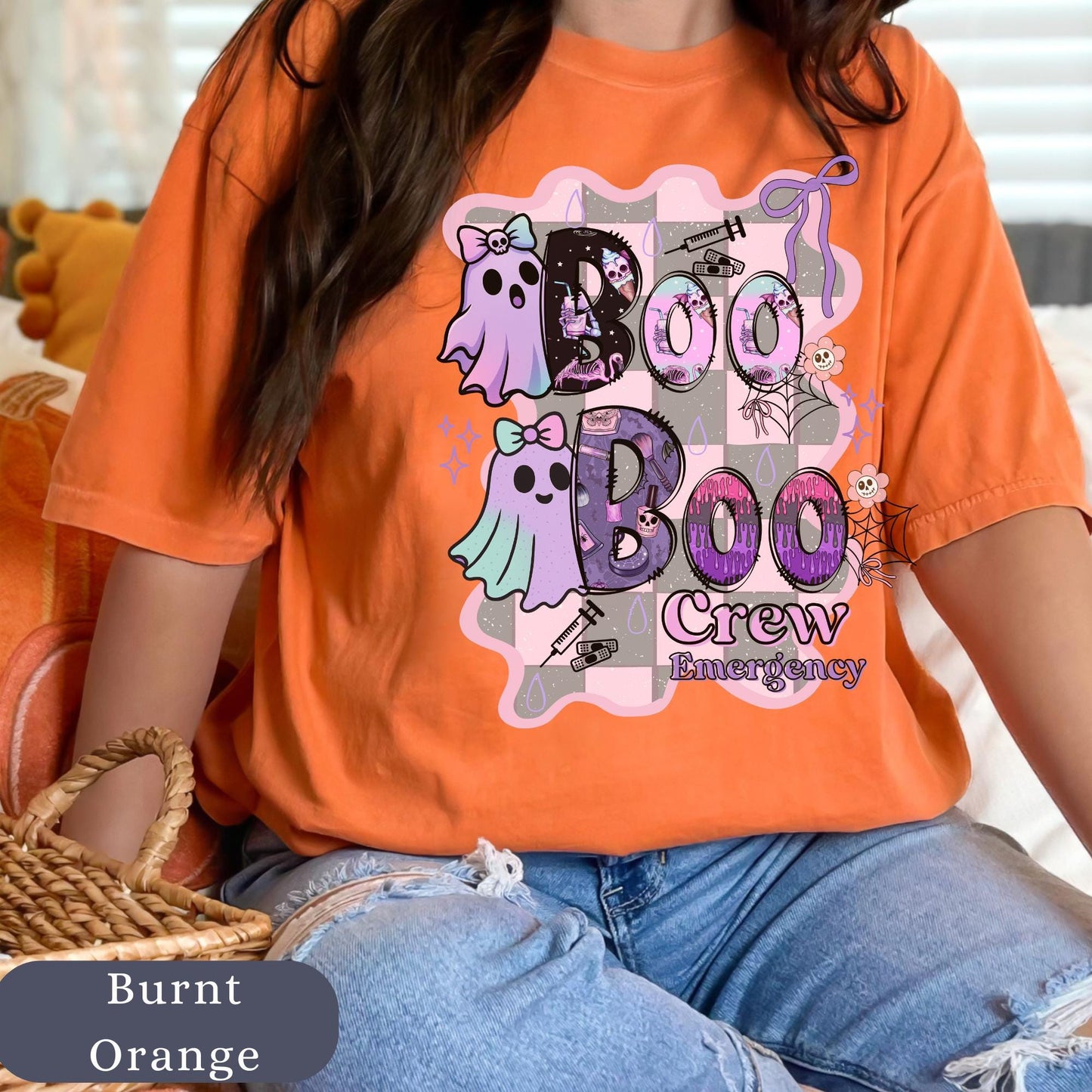 Halloween cute ghost  work nurse shirt for emergency department nurses tee er lpn registered nurse fall autumn ghost boo boo crew rn tshirt
