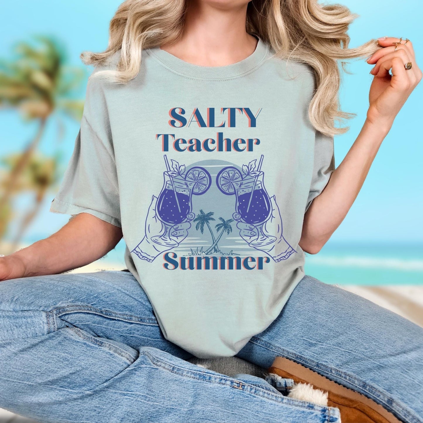 Summer beach vibes tshirt for teachers matching vacation tee gift idea memory keepsake girls trip shirt for educators end of school year tee