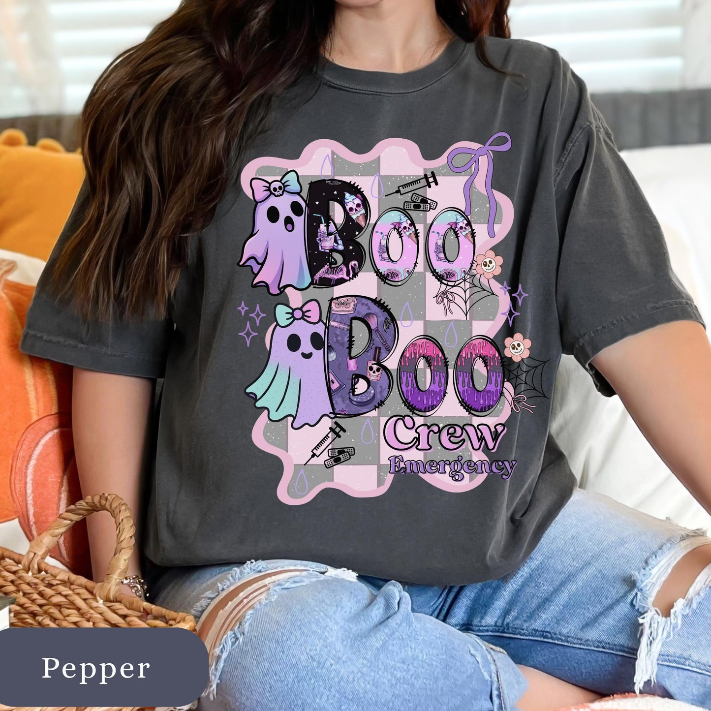 Halloween cute ghost  work nurse shirt for emergency department nurses tee er lpn registered nurse fall autumn ghost boo boo crew rn tshirt