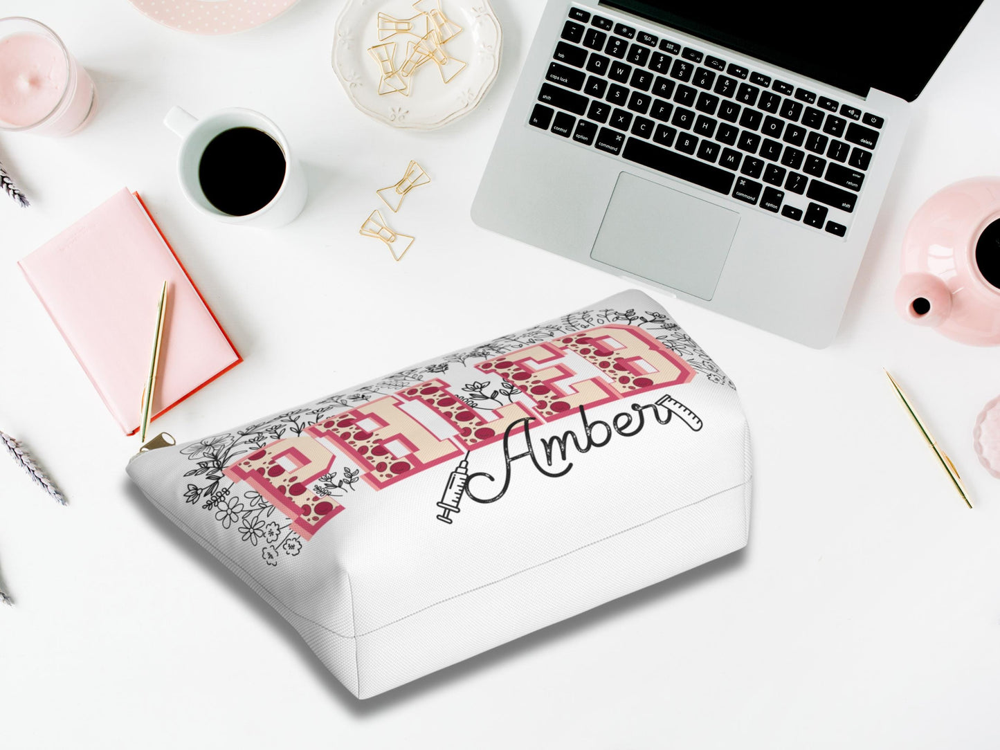 Personalized Phlebotomist Accessory Bag: Wildflower Design, Lab Tech Gift