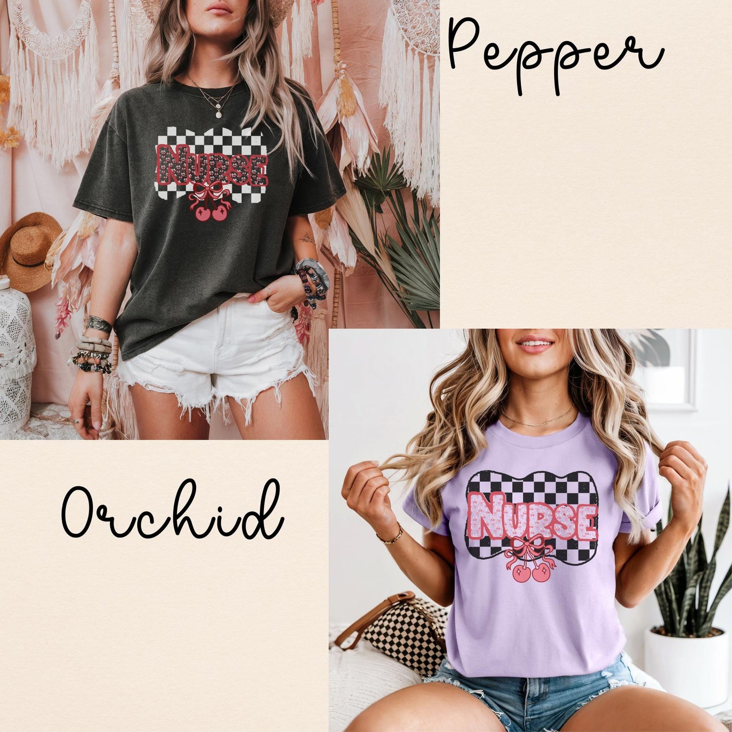 Nurse Cherry Checkered T-Shirt: Retro Comfort Colors Fruit Tee