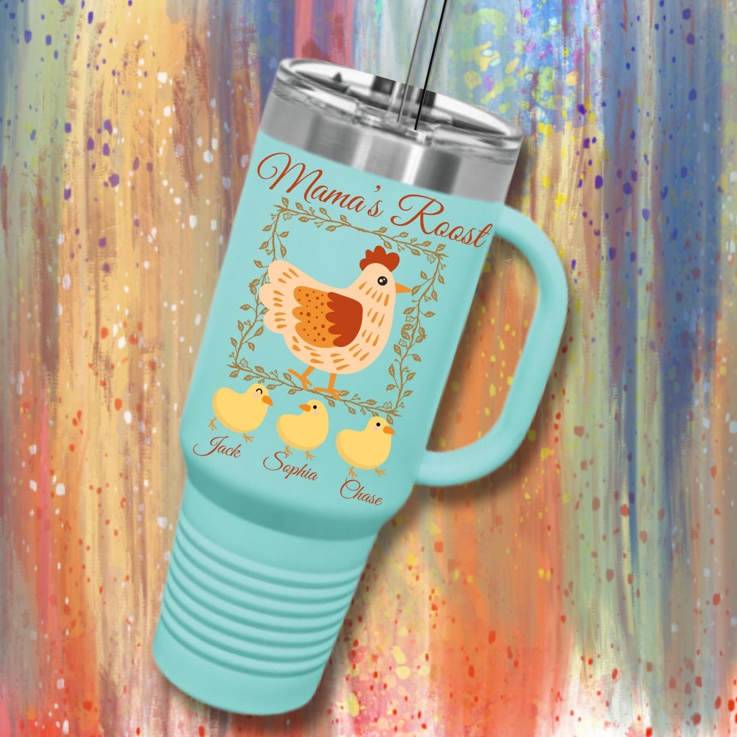 Personalized Farmhouse Chicken Mama 40oz Travel Tumbler: Coffee Lover Gift