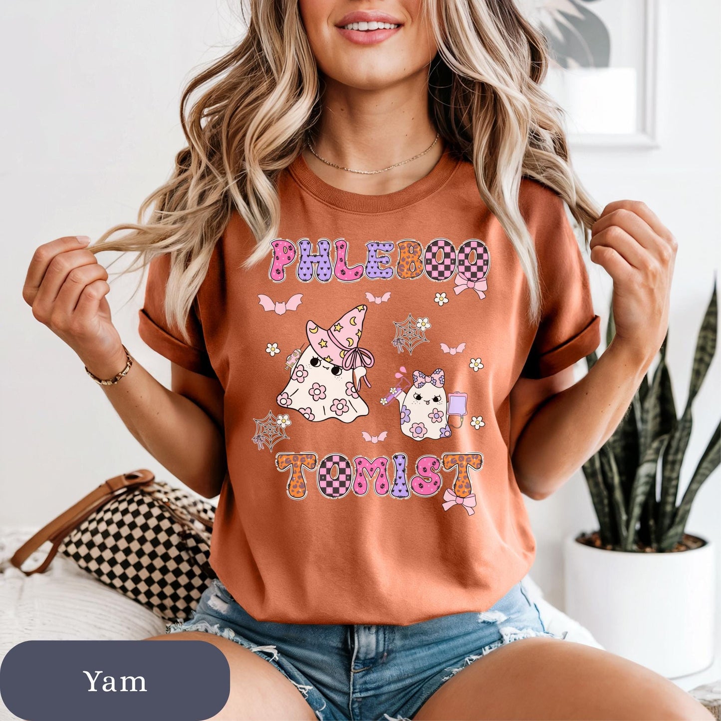 Retro Floral Halloween Boo Crew T-Shirt: Phlebotomist Spooky Season Tee