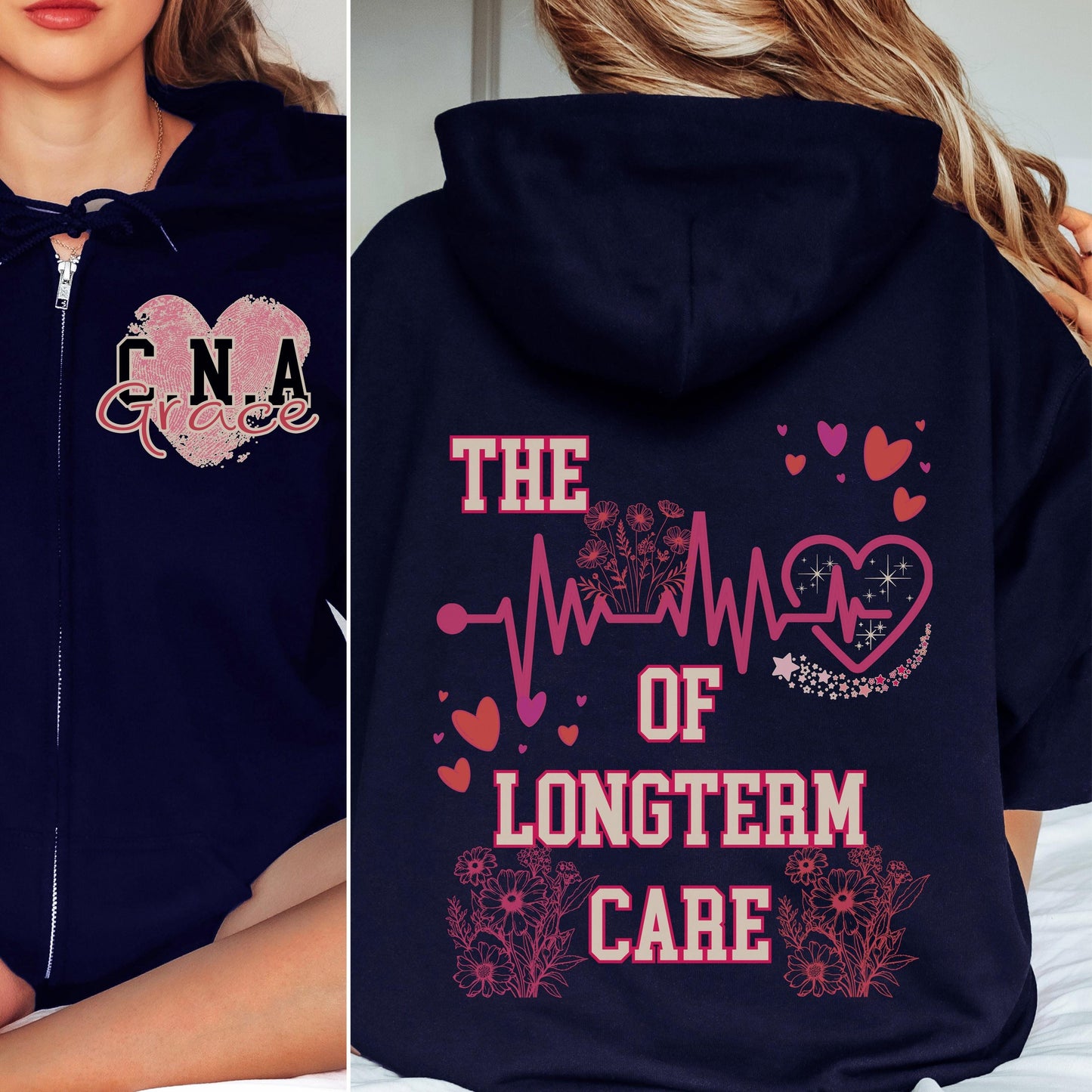 Personalized CNA Full Zip Hoodie: Long Term Care Nurse Gift