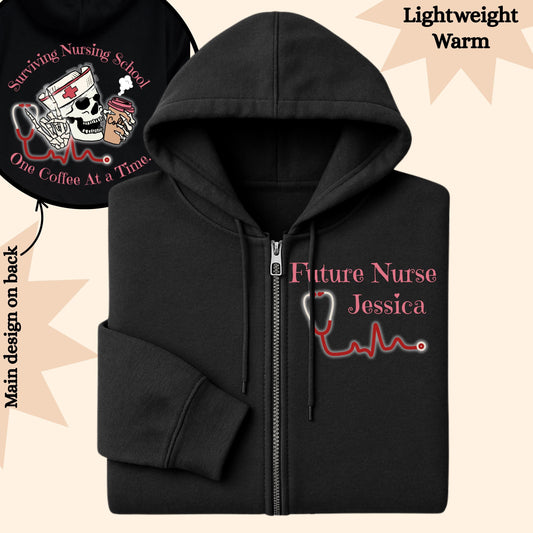 Custom RN Zip Hoodie: Nurse Skeleton, Nursing School Gift