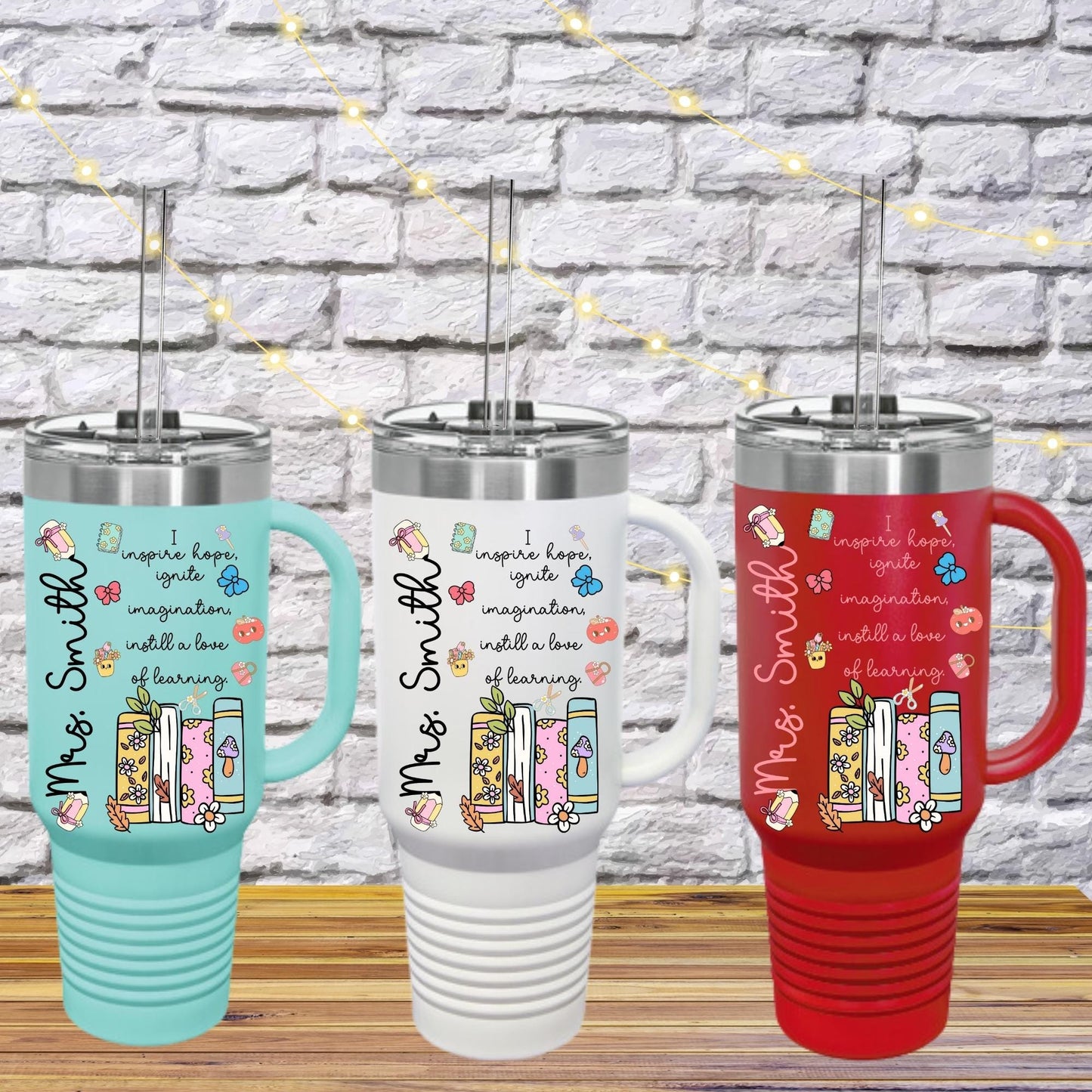 Personalized Teacher Tumbler 40oz: Insulated Travel Mug with Straw