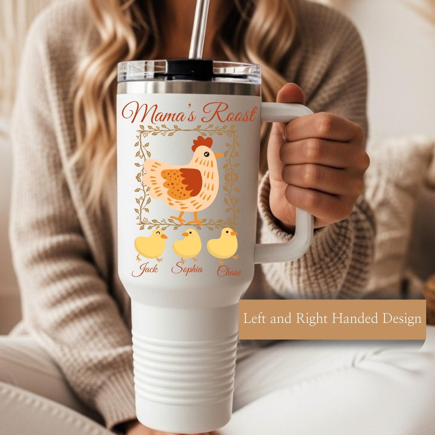 Personalized Farmhouse Chicken Mama 40oz Travel Tumbler: Coffee Lover Gift