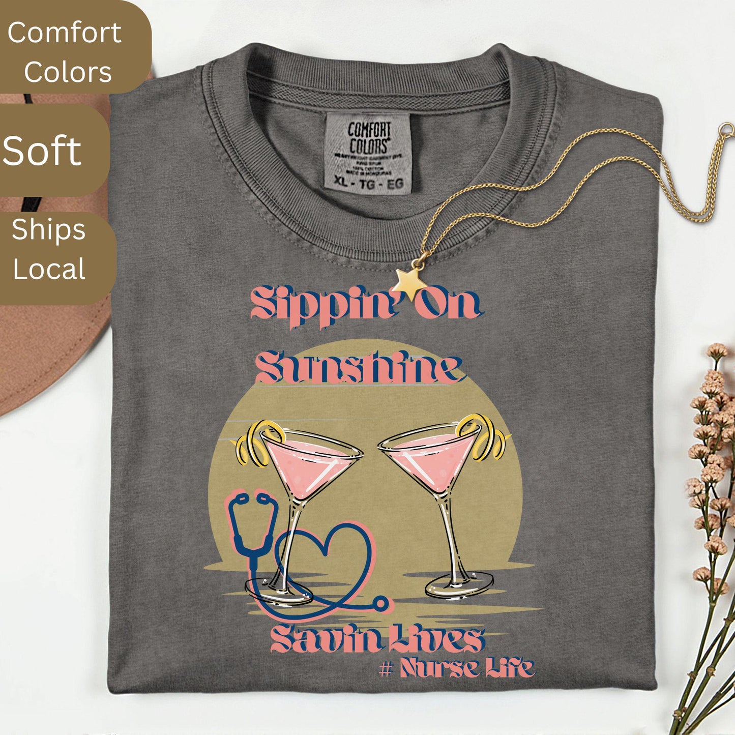 Nurse Summer Vibes Comfort Colors T-Shirt: RN Travel Trip Tee