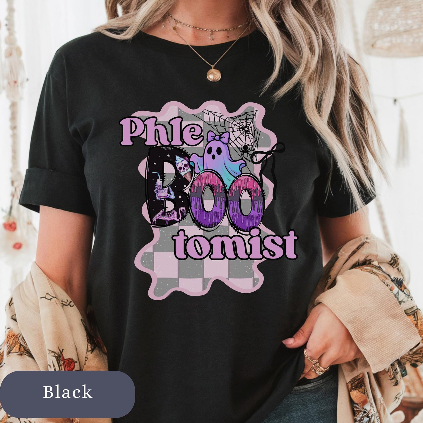 Phlebotomist Halloween T-Shirt: Spooky Ghost, Retro Lab Tech Costume