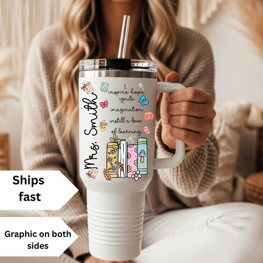 Personalized Teacher Tumbler 40oz: Insulated Travel Mug with Straw