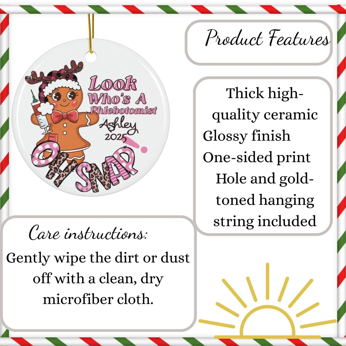 Custom New Graduate Phlebotomist Christmas Ceramic Ornament