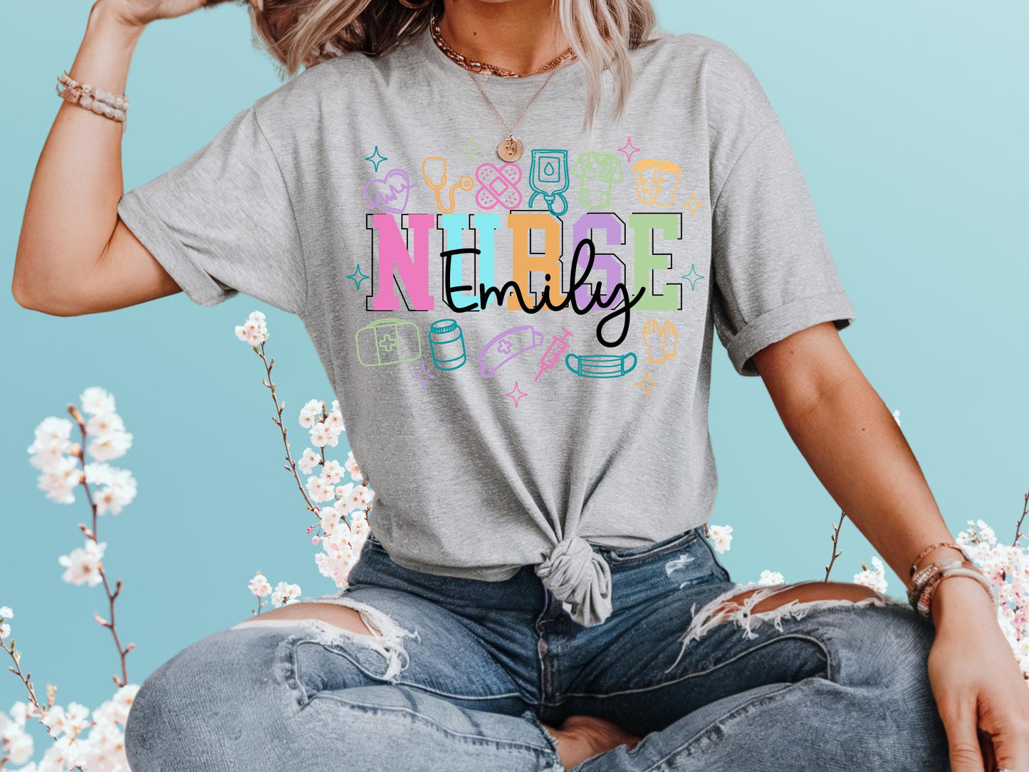Personalized RN Nurse Tee: Doodle Art Medical Student Gift
