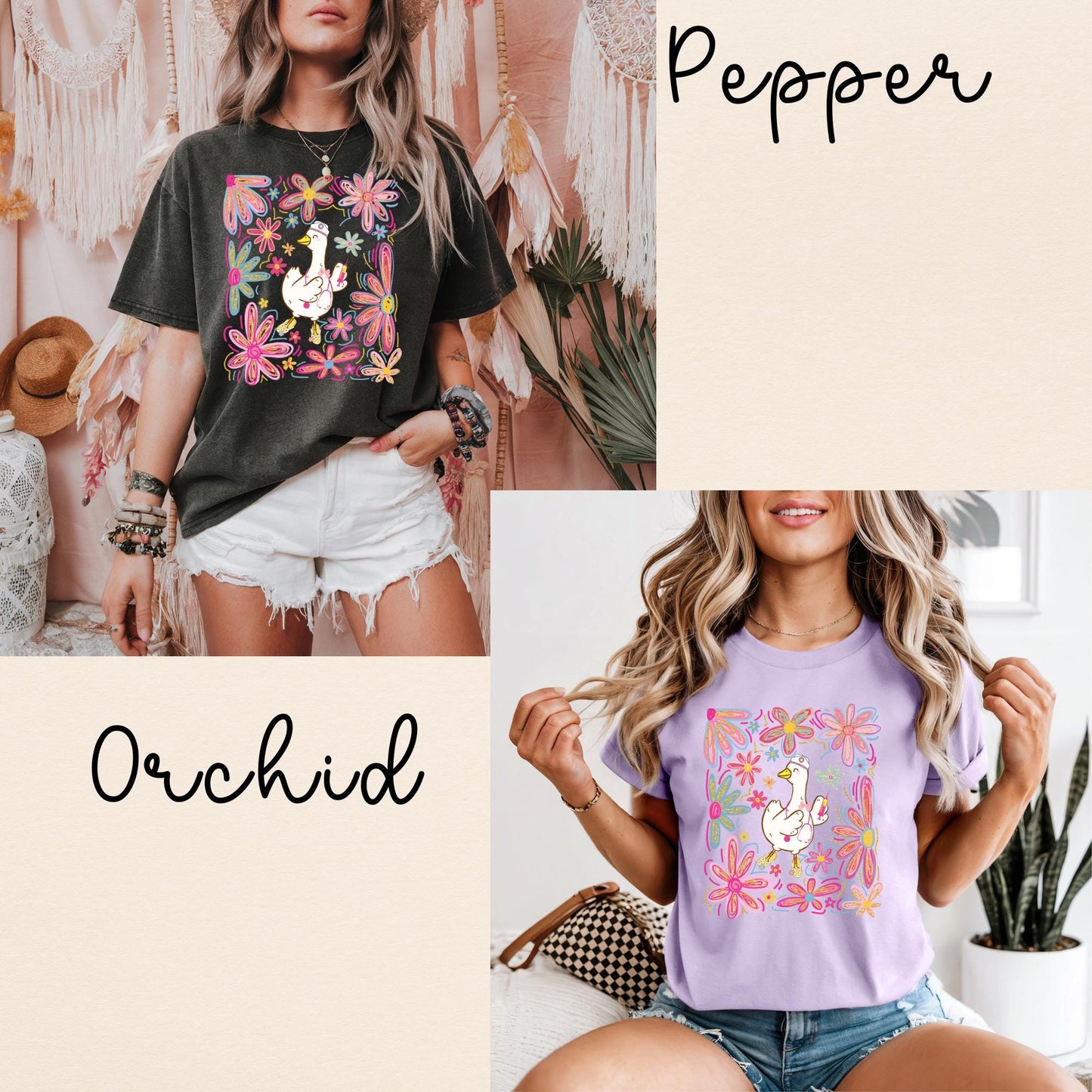 Floral Silly Goose Nurse Shirt: Retro Boho Comfort Colors Tee