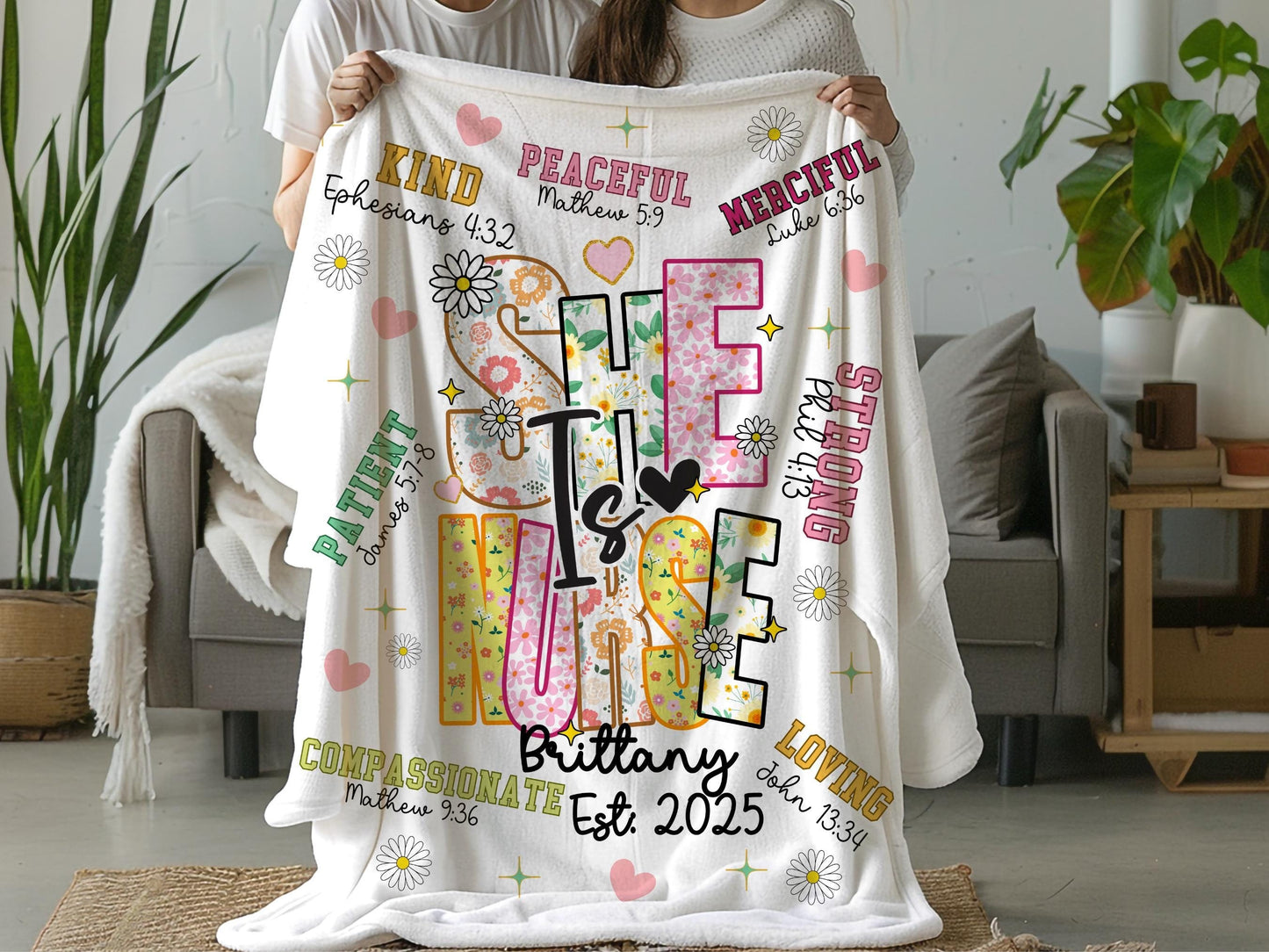 Personalized Nurse Fleece Blanket Custom RN Graduation Gift Nurse Bible Verse Throw Nurse Appreciation Cozy Blanket Name Blanket Faith