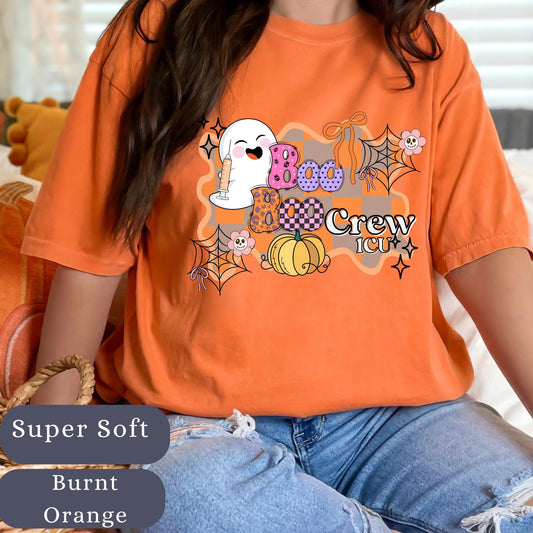 Halloween Cute Ghost boo boo crew icu nurse tshirt for autumn work attire for registered lpn nurse spook season apparel for nurse students