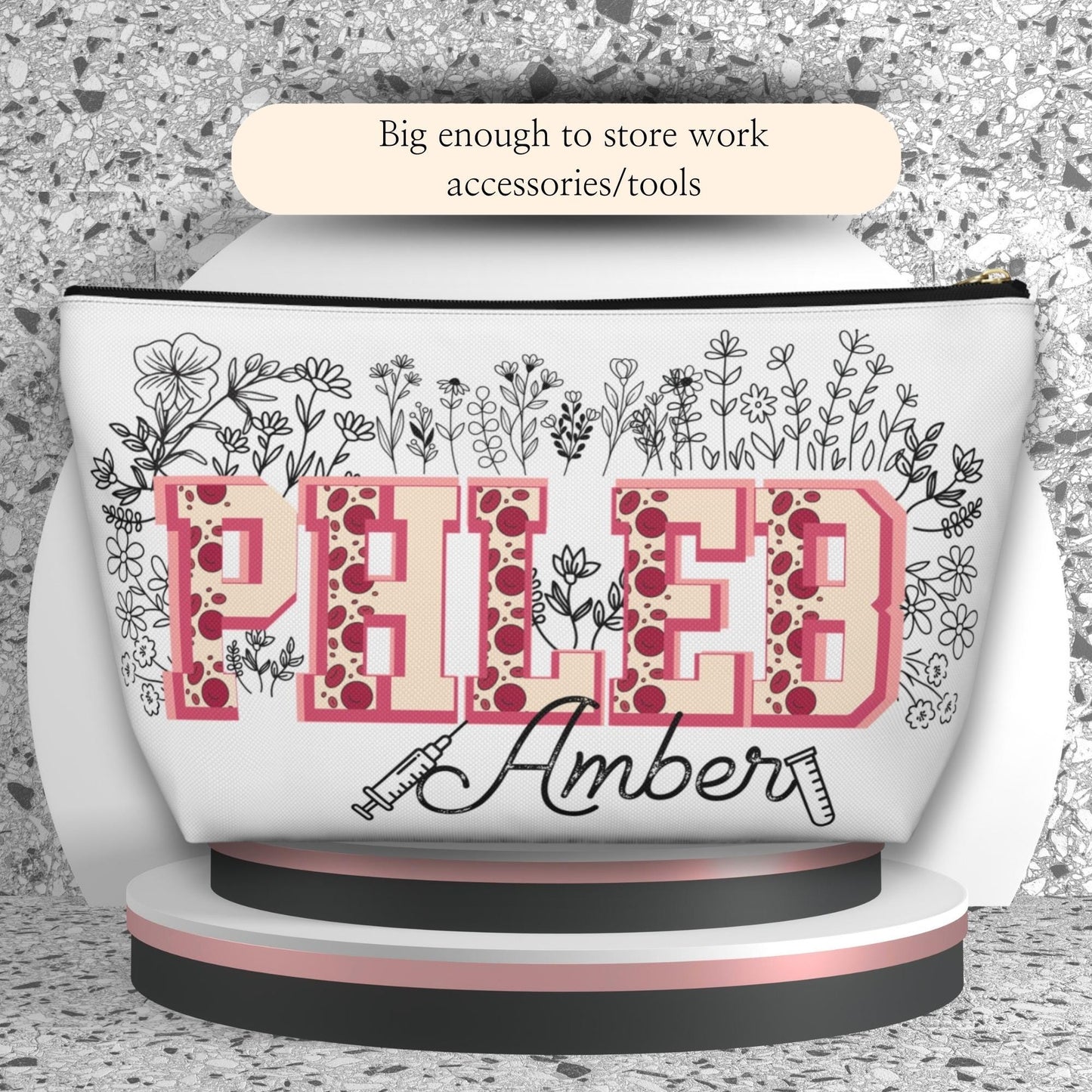 Personalized Phlebotomist Accessory Bag: Wildflower Design, Lab Tech Gift