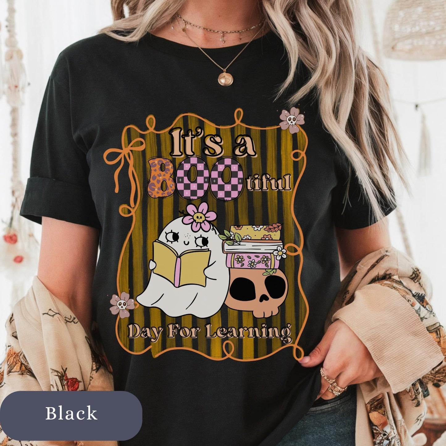 Funny Teacher Halloween T-Shirt: Spooky Book Ghost Tee