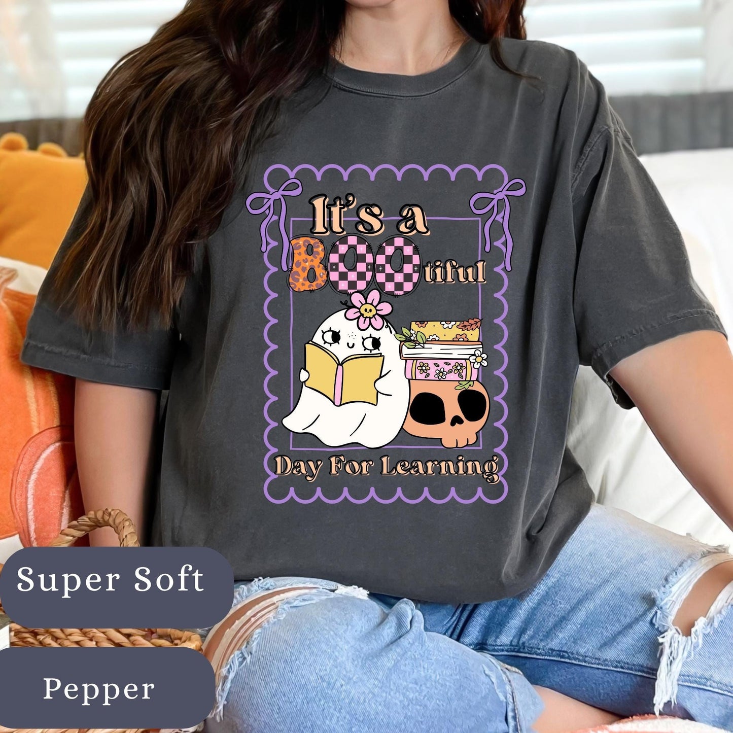 Funny Teacher Halloween T-Shirt: Spooky Book Ghost Tee
