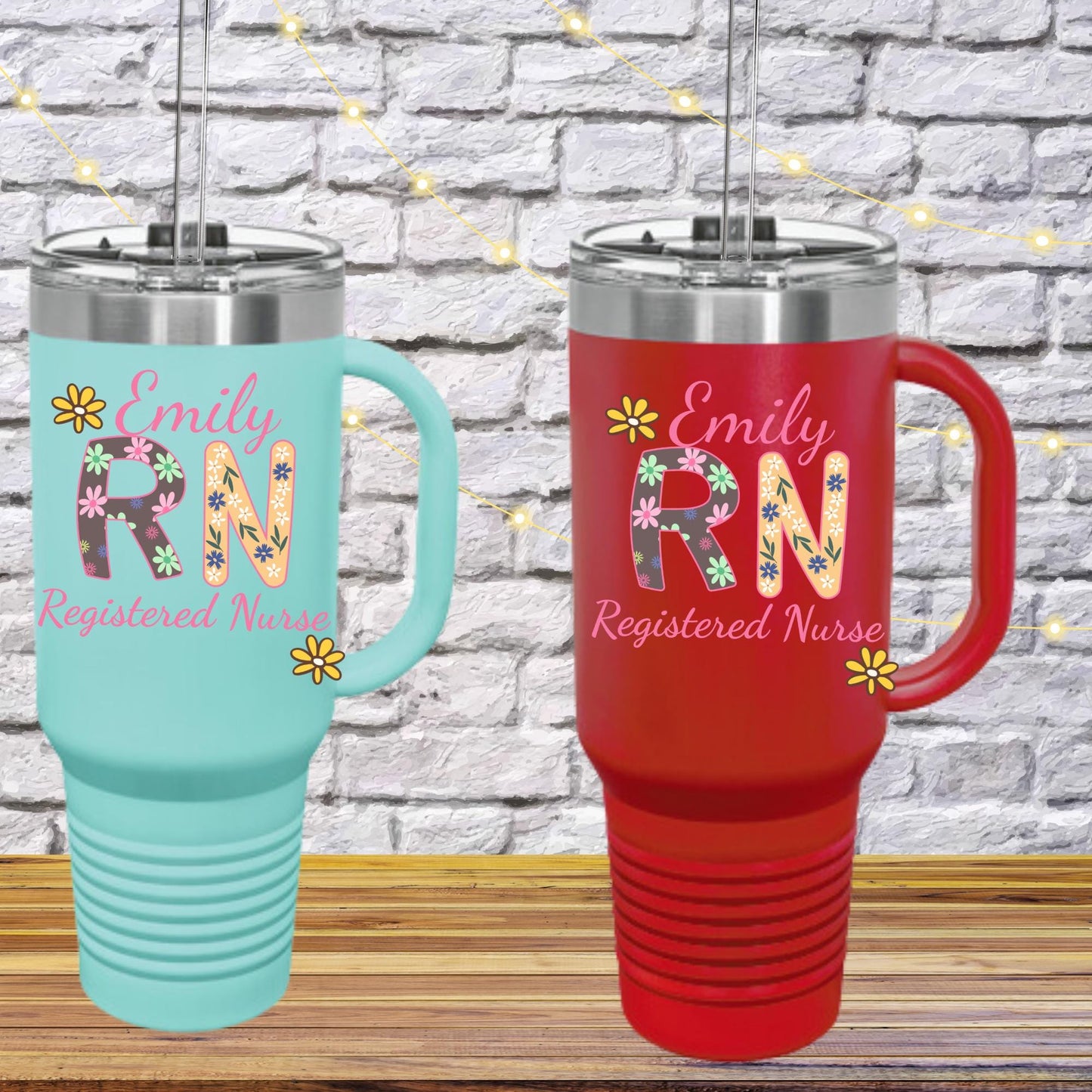 Personalized Registered Nurse travel 40oz tumbler with straw RN graduation gift idea for nurses floral nurse appreciation gift coffee mug