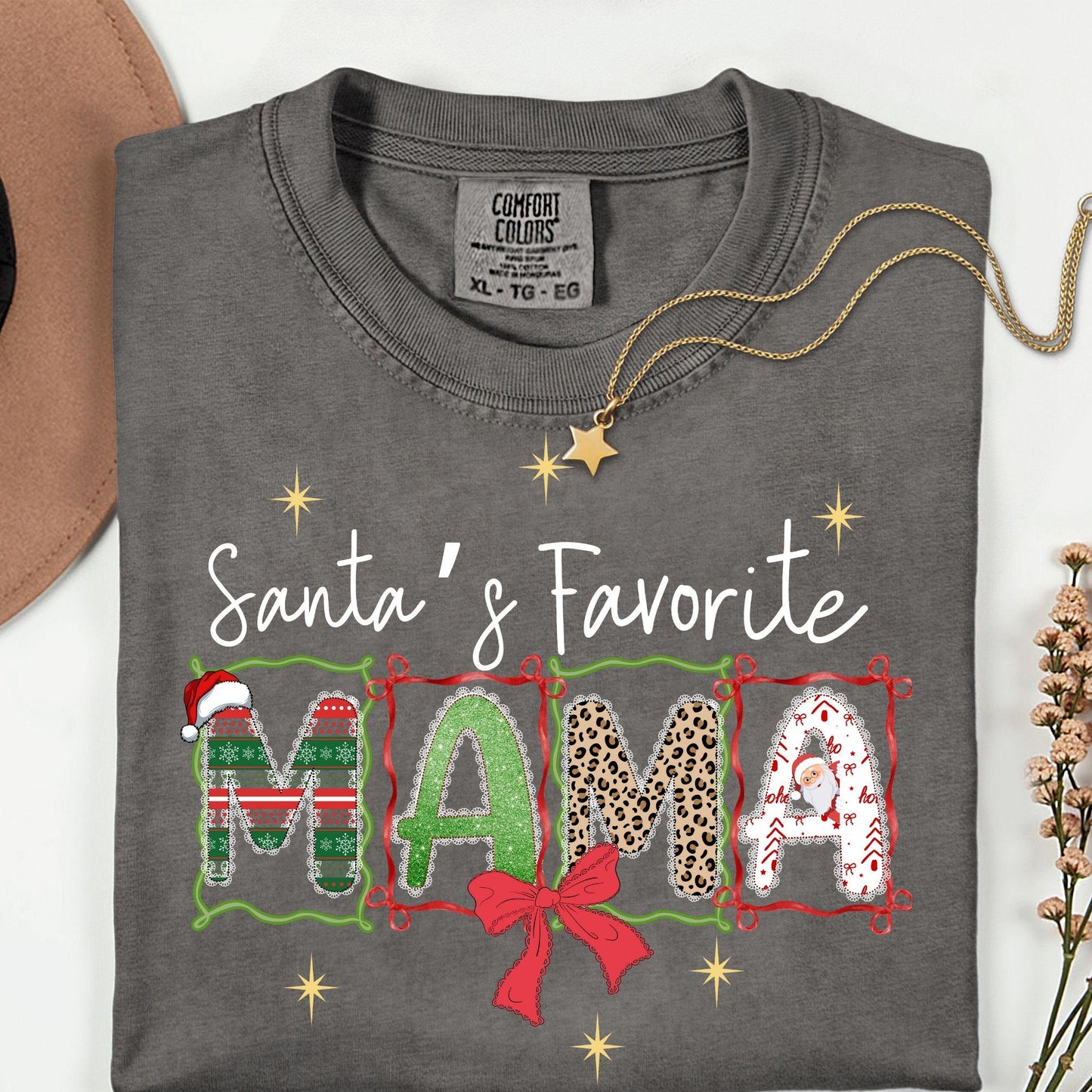 Santa's Favorite Mama Christmas Holiday Comfort Colors® Cotton Sweatshirt S-3XL