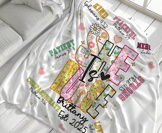 Personalized Nurse Fleece Blanket Custom RN Graduation Gift Nurse Bible Verse Throw Nurse Appreciation Cozy Blanket Name Blanket Faith