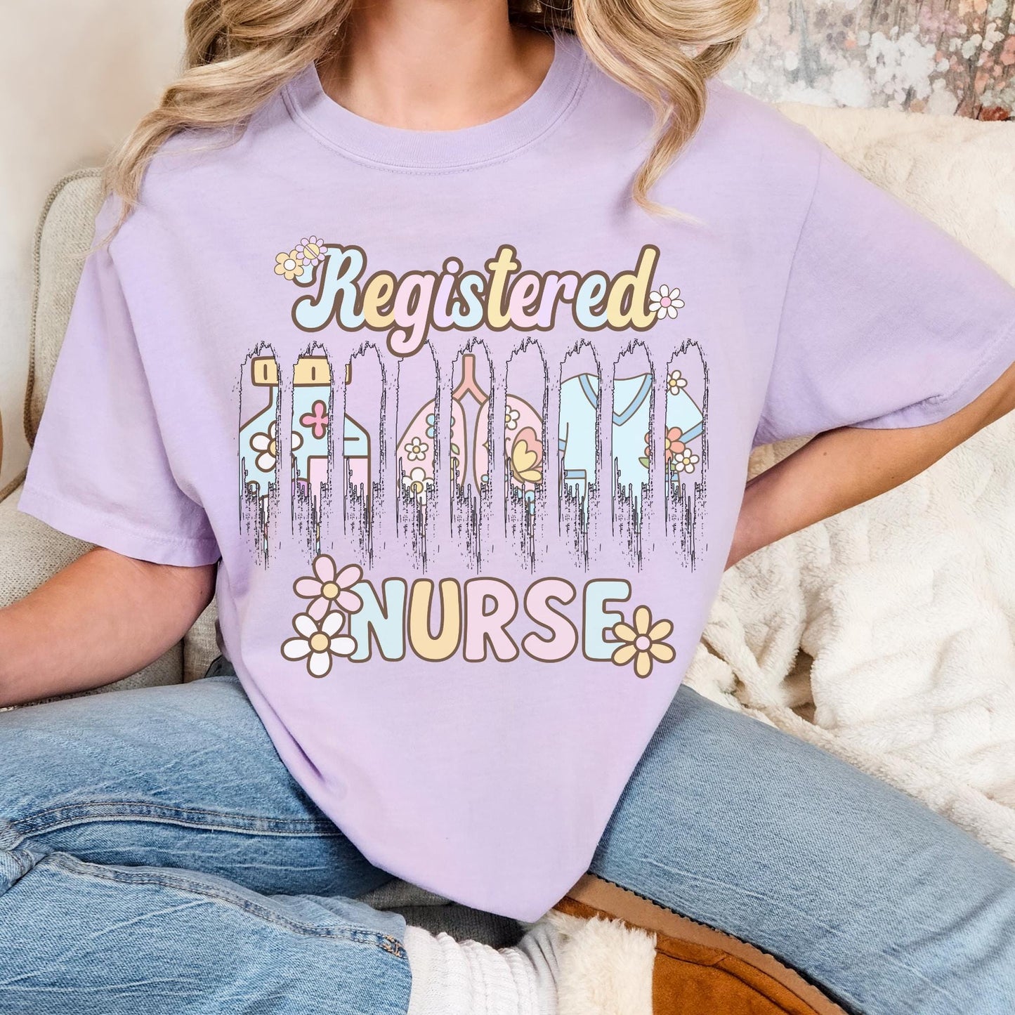 Comfort Colors Nurse Shirt: Brush Stroke Floral Design, Nurses Week Tee