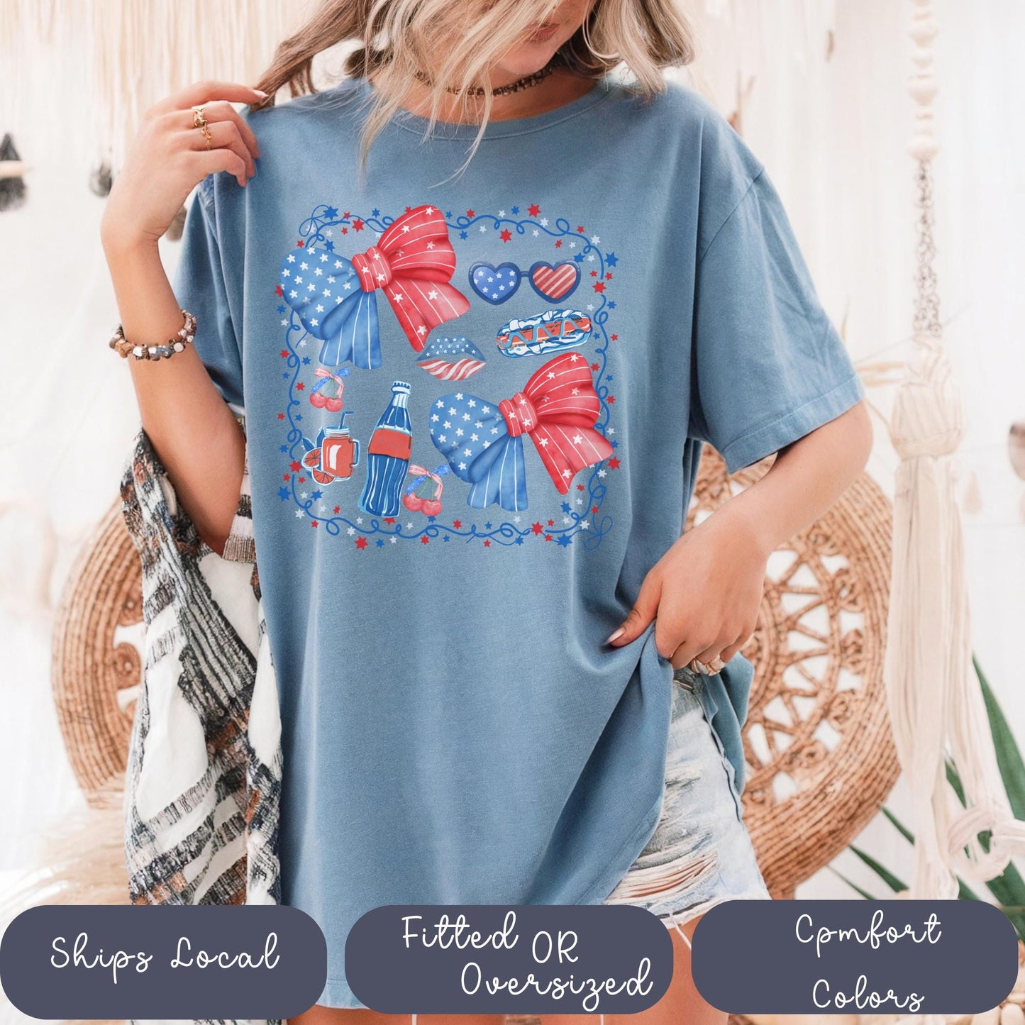 Patriotic Mama Bow T-Shirt: Comfort Colors 4th of July Tee