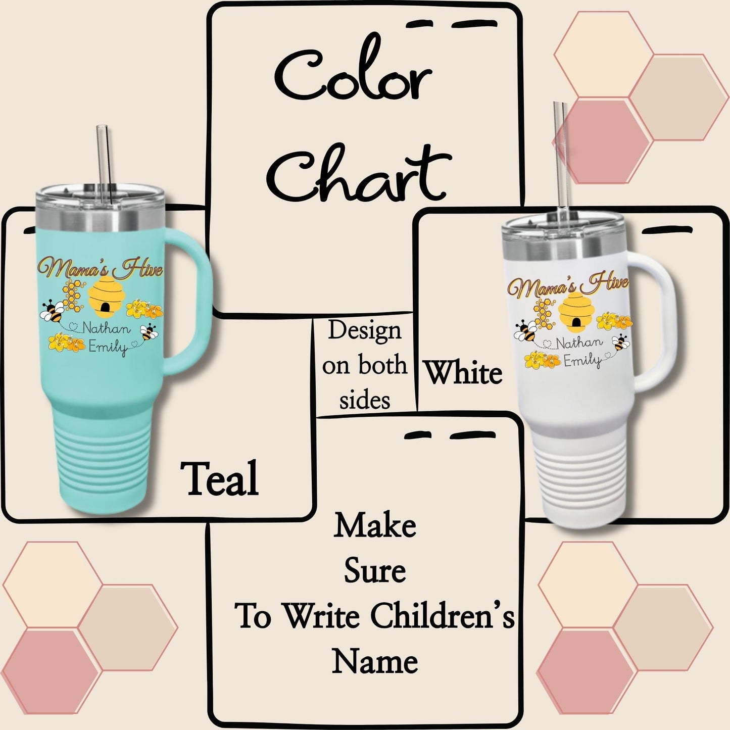 Personalized Yellow Bee Tumbler for Mom: 40oz Insulated Coffee Mug