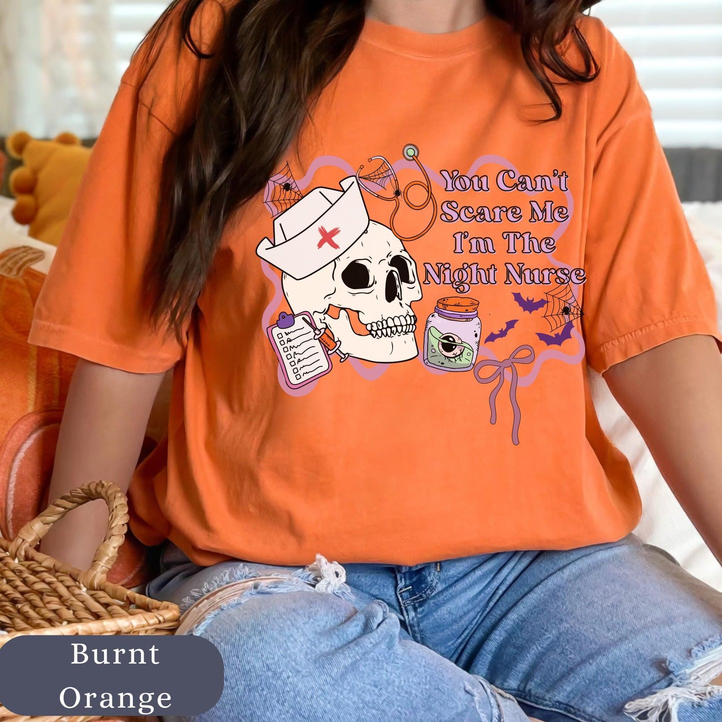 Night Shift Nurse Halloween Skeleton Comfort Colors® 100% cotton Autumn t-shirt S-4XL